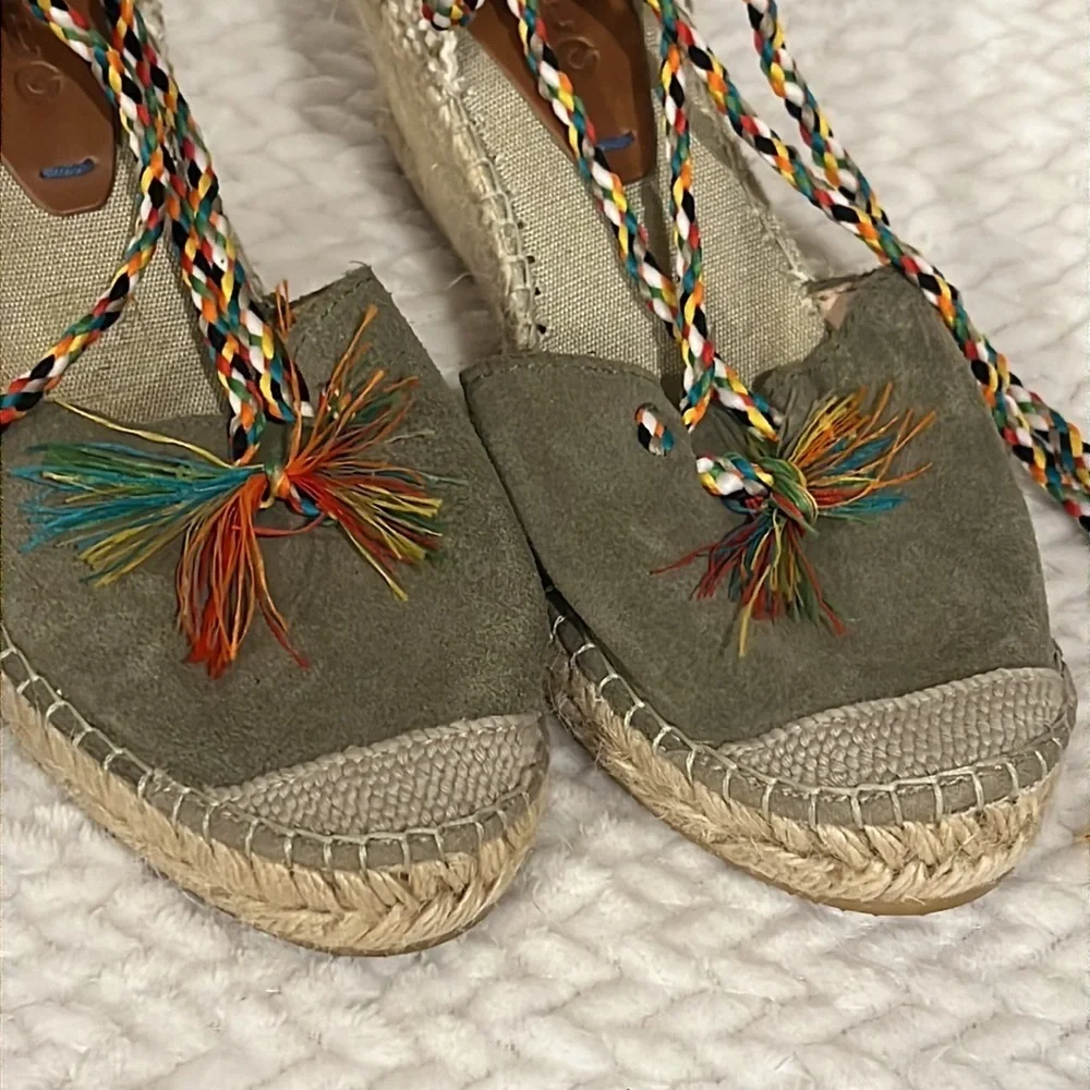 Suyute Spain Espadrille Multicolor Ankle Tie Wedge Sandals Size 38